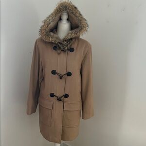 Michael Kors Tan Toggle Coat with Coyote Fur Hood sz 8